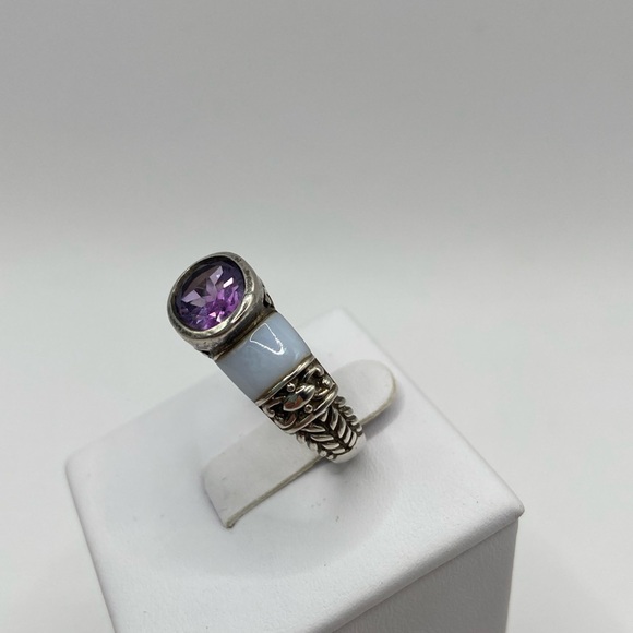 Sterling Silver 925 Purple Amethyst Blue Chalcedony Ring Size 8 - Picture 5 of 12